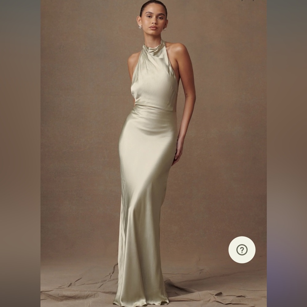 Meshki Esther Iridescent Satin Cowl Maxi, Sage